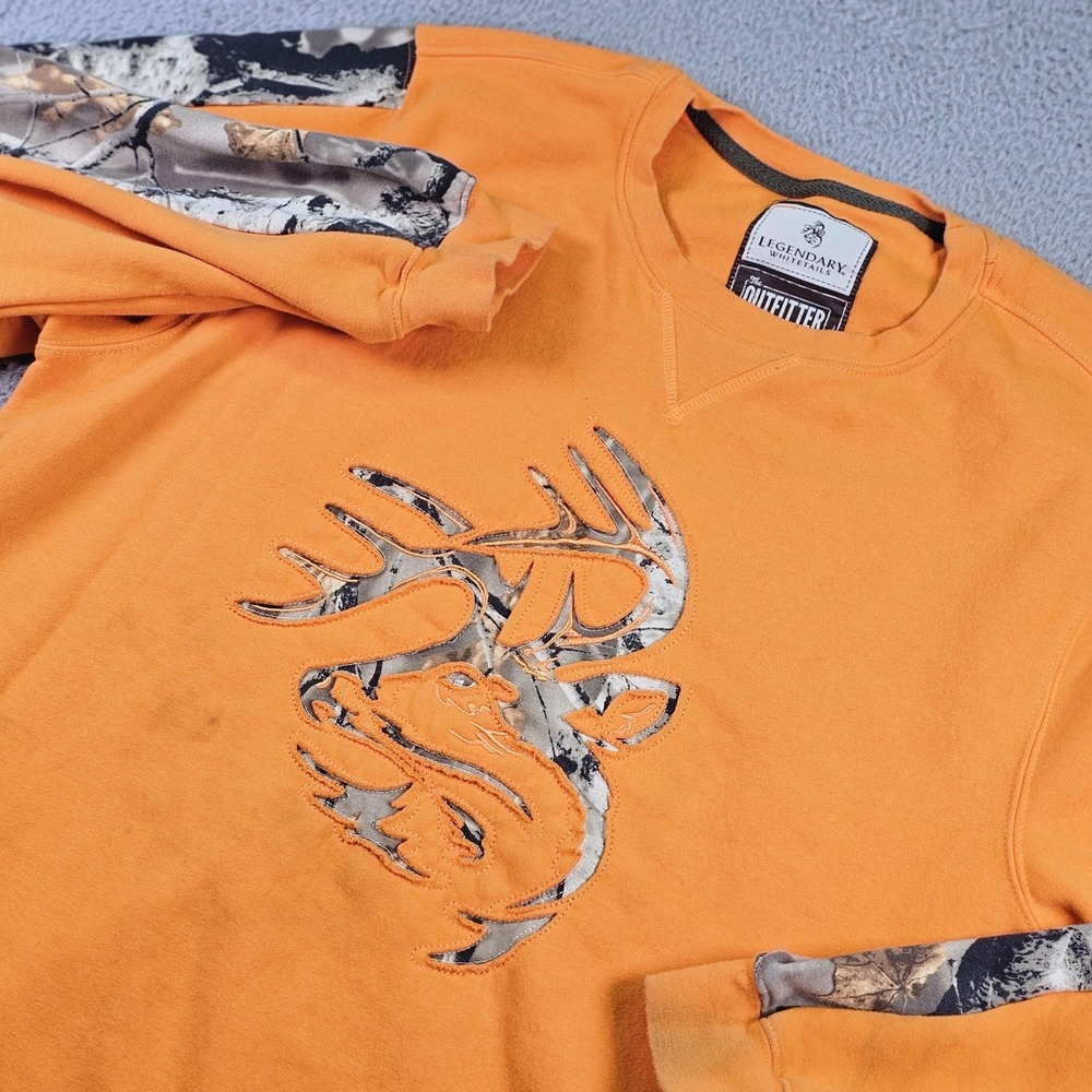 Legendary Whitetails Sweatshirt Mens XL Orange Camo Buck Fleece Pullover Hunting